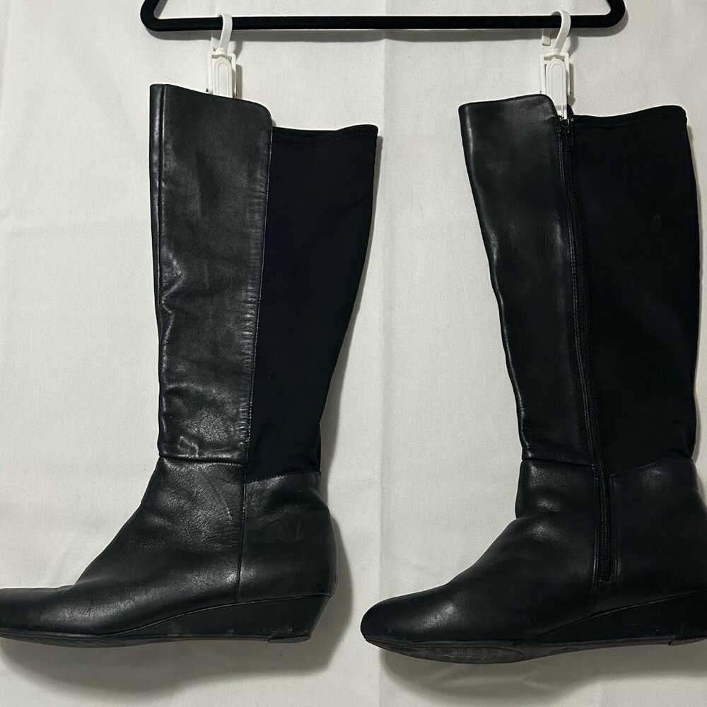 Michael Shannon - Black Knee-High Zip Up Wedge Boots